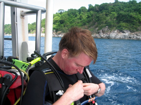 Preparing to Scuba Dive.  Phuket, Thailand.