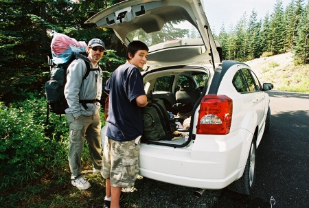 Evan and I trekking through Mt. St Helens