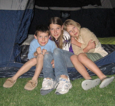 The kids in a tent, freezing.