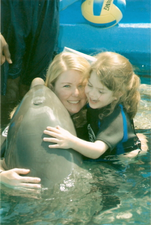 Giving a dolphin a hug