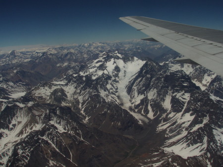 Flying over the Andes mountains to Chile
