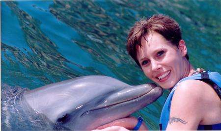 My daughter swimming w/dolphins in Mexico