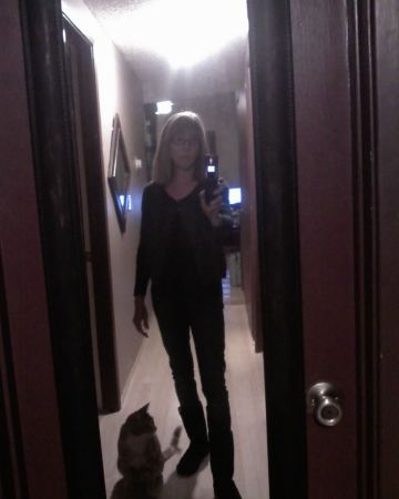 The cat and I in the hall