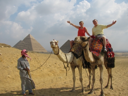 Riding camels in Giza