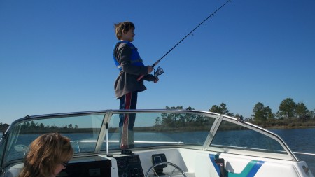my son Brennan fishing in Pensacola Bay
