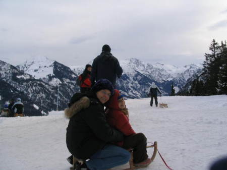 My girls sledding in the Alps!