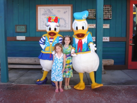 Emily and Clara with Daisey and Donald