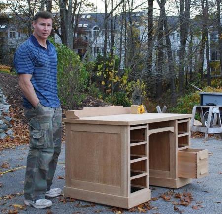 Jim with desk he was refinishing.