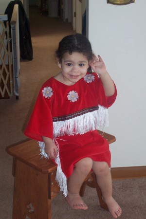 Bridget in traditional dress my mom made her