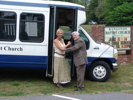 Sylvia presenting the keys to the church bus