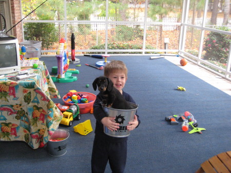 A boy and his dog.