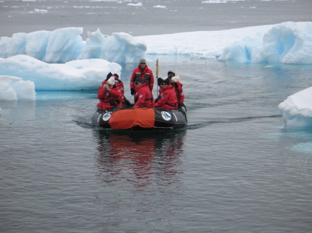 landing by zodiac in Antarctica