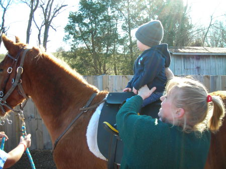 Blake on my saddlebred, Oz