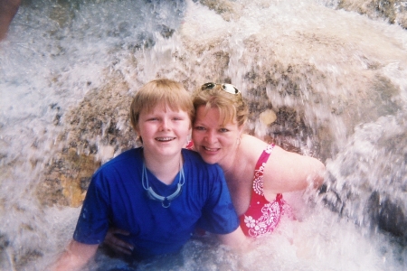 With son, Joshua in Dunn's Falls, Jamaica 2/09