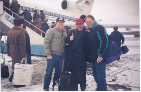 Bill and friends at airport in Moscow