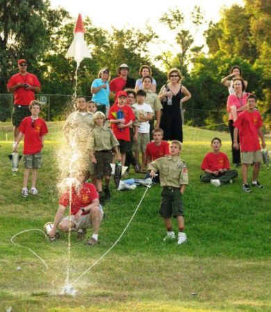 Boy Scout Sam launching his bottle rocket!