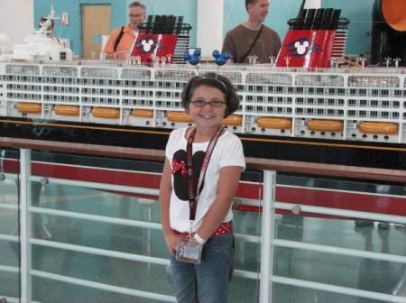 Bailee in front of the "Wonder" replica ship.