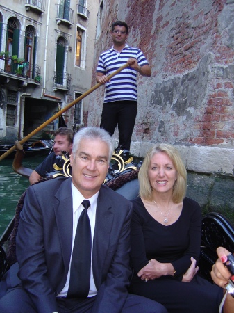 on the way to dinner in Venice on gondola