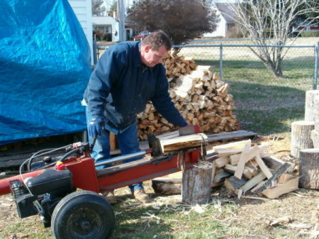 Jim hard at work splitting wood