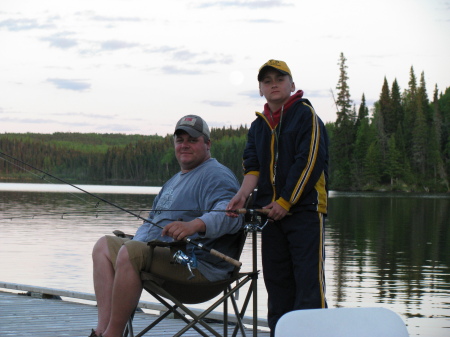 Me and my boy catchin walleye from the dock