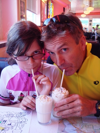 Emilia and Dad 1/2 way through a bike ride...