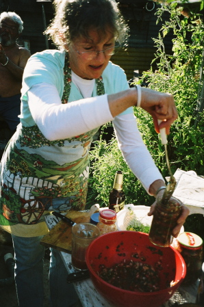 making salsa in the garden