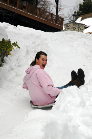 Jacqueline sledding at Arrowhead