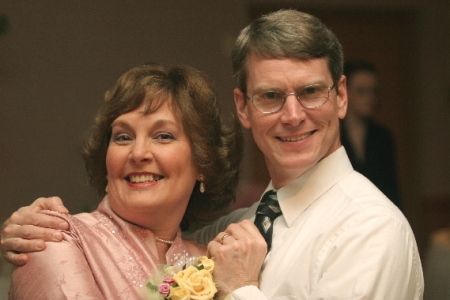 My sister, Evelyn, and me at a family wedding.