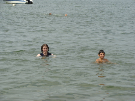 Tommy & Seanie swimmng Wessagusset beach...