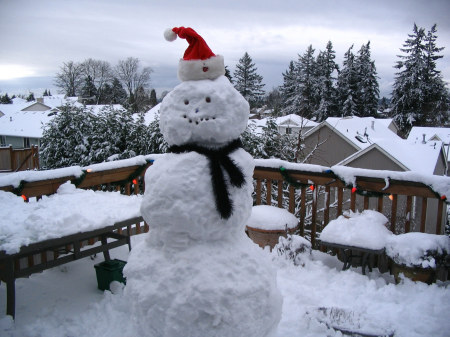 Snowman on our deck