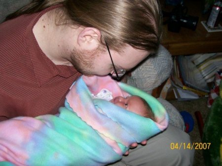 Andy looking at Andi...just two days old