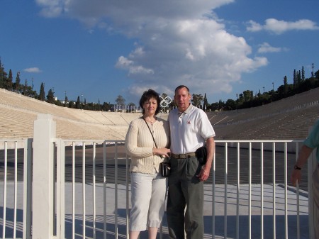 Matt and Amy at Olympic Stadium in Greece