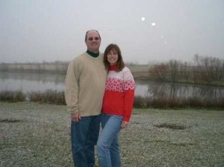 Dave & me in front of our lake Dec. 2008