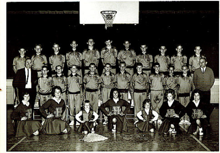 BASKETBALL TEAM AND CHEERLEADERS 1964
