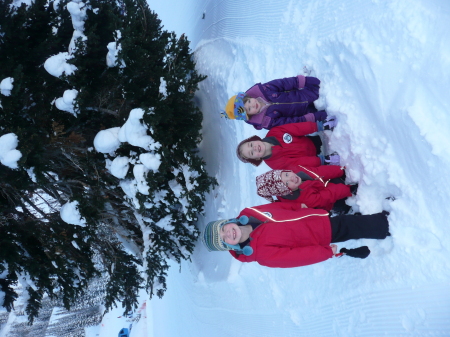 All four kids in the snow at Snowbird, UT