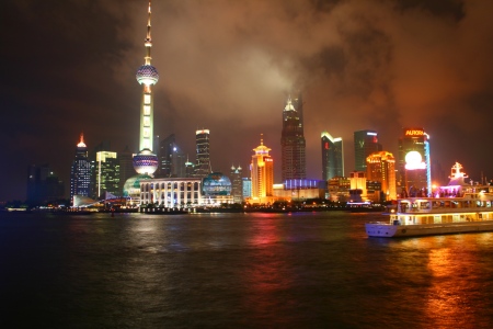 Skyline at night , Shanghai China (June 2008)