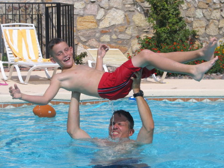 the boys goofing in the pool