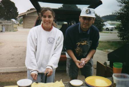Camping, Teri and I cleaning up after a meal