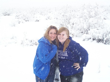 My oldest sons girlfriend and i in the snow