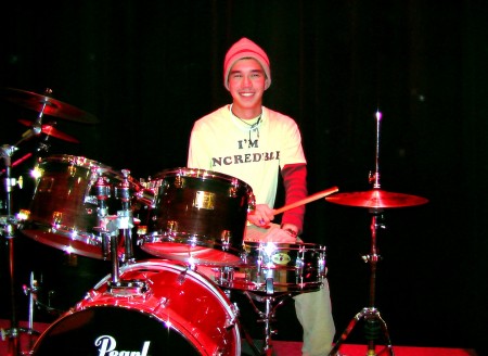 My son performing on the drums