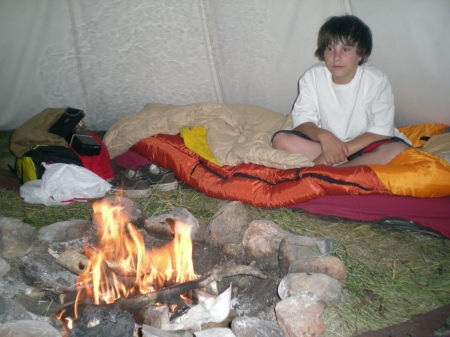 our tipi on Browning Reservation with fire