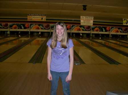 my daughter Sarah on bowling day
