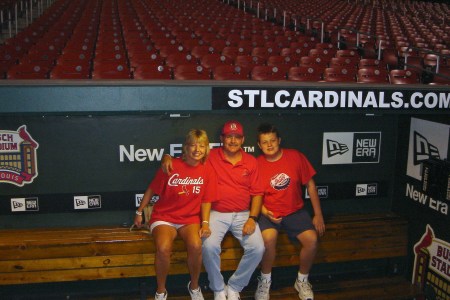 Us in the dugout Cardinals campout 2008