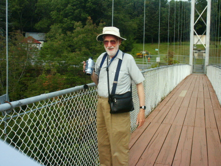 The suspension bridge across the gorge.