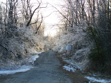 Ice storm. Road to the house