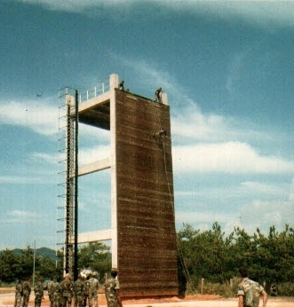 Repelling at Camp Schwab, Okinawa, 1987.