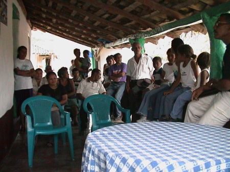 A front porch worship service in Honduras