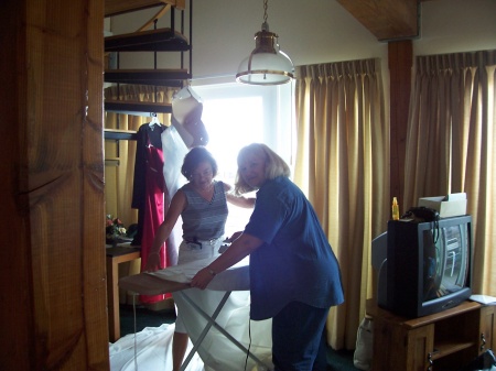 My cousin and I Ironing the wedding dress