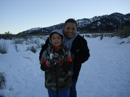 My son and I at the snow