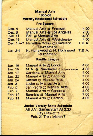 MAH Varsity Basketball Schedule 85-86